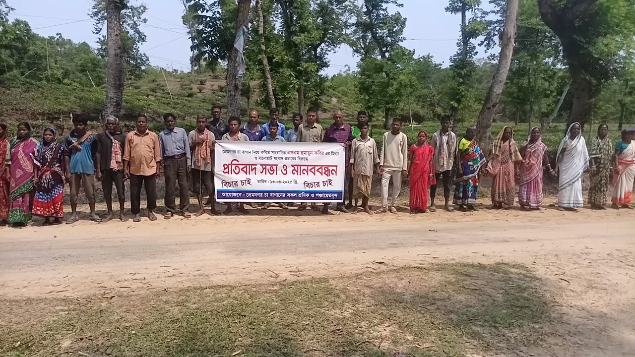 মৌলভীবাজার প্রেম নগর চা শ্রমিকদের মানববন্ধন