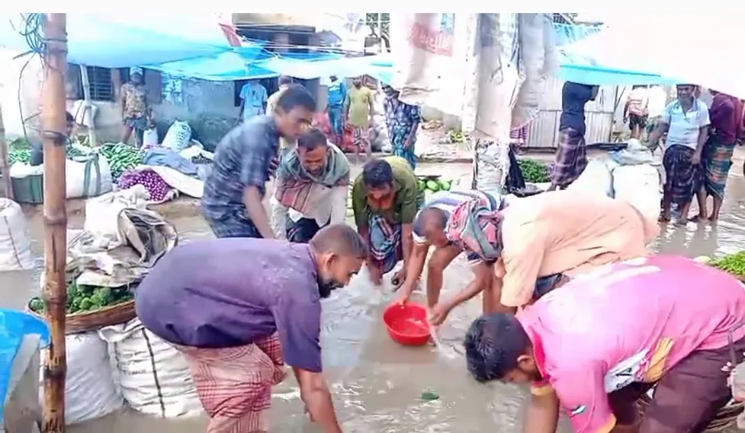 মোসলেমগঞ্জ হাটে হাঁটুপানি, ভোগান্তিতে ব্যবসায়ী ও পথচারী
