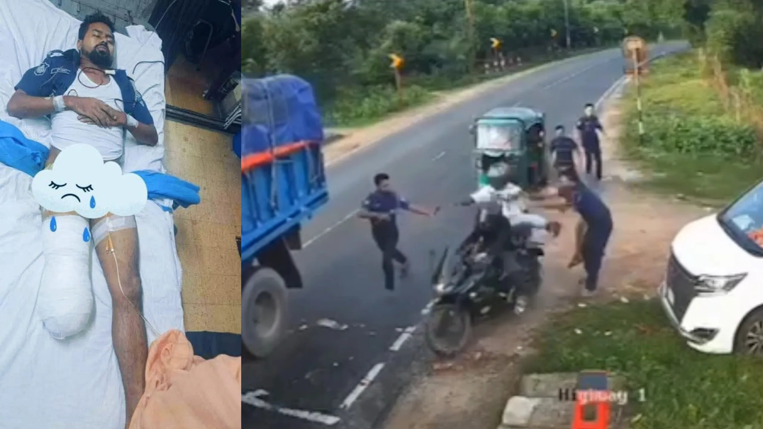 চলন্ত বাইক আরোহীকে আটকাতে পুলিশের ধাক্কা- দূর্ভাগ্যবশত ট্রাকের নিচে পা কাটা পরল পুলিশ সদস্যের
