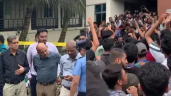 মাইলস্টোনে শিক্ষার্থীদের তোপের মুখে আইন ও শিক্ষা উপদেষ্টা,ভুয়া ভুয়া স্লোগান