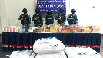ভোলায় ৭ কোটি টাকা মূল্যের কারেন্ট জালসহ নিষিদ্ধ পণ্য আটক