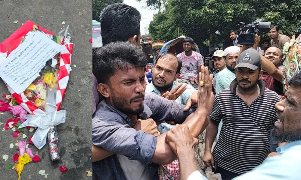ফুল নিয়ে ৩২ নম্বরে রিকশাচালক, বললেন—হাসিনাকে ফেরাতে আসিনি, বঙ্গবন্ধুকে ভালোবাসি