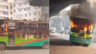 রাজধানীর উত্তরায় বাসে আগুন